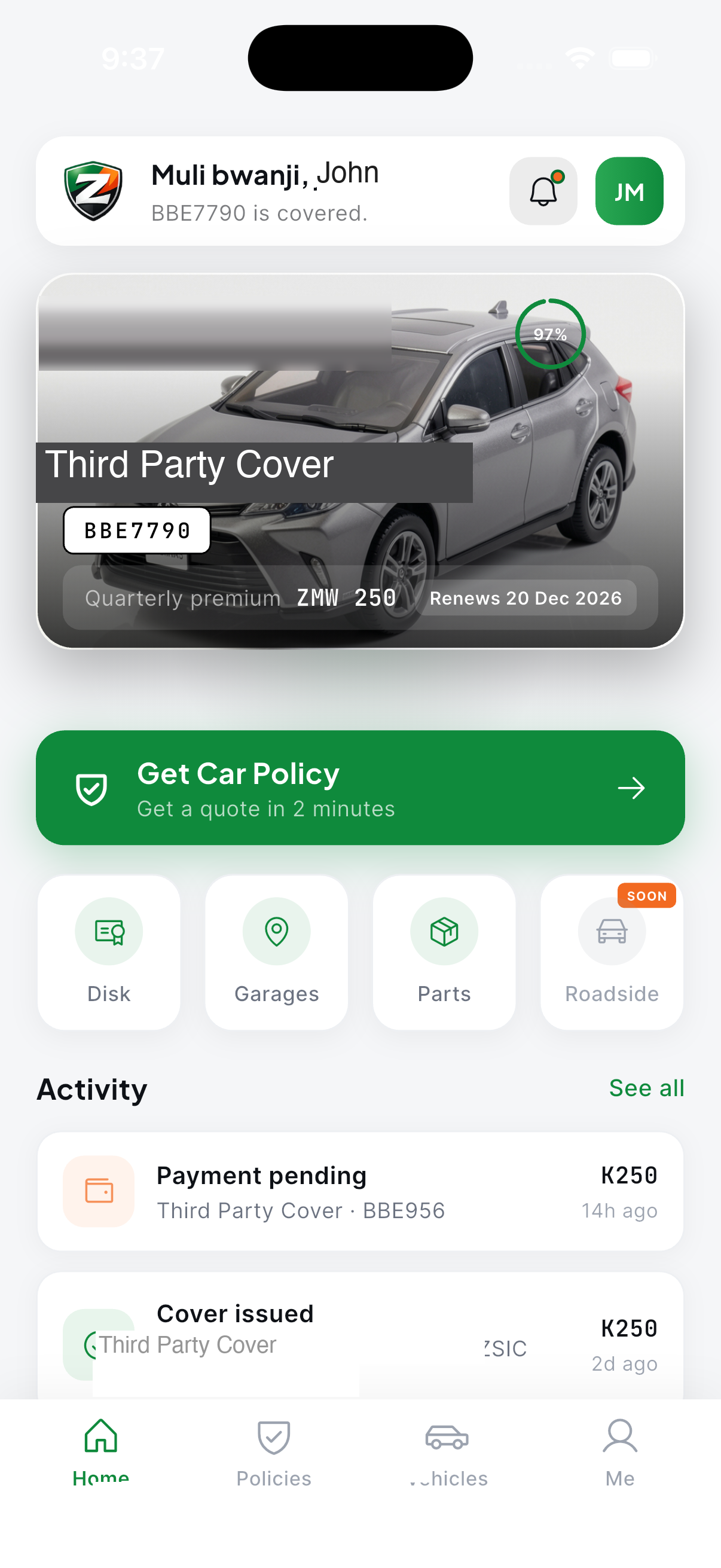 ZedCover app home screen